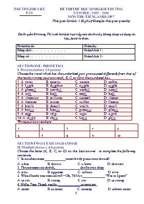 Đề thi thử học sinh giỏi môn Tiếng Anh Lớp 7 - Năm học 2015-2016 - Trường THCS Kỳ Tây